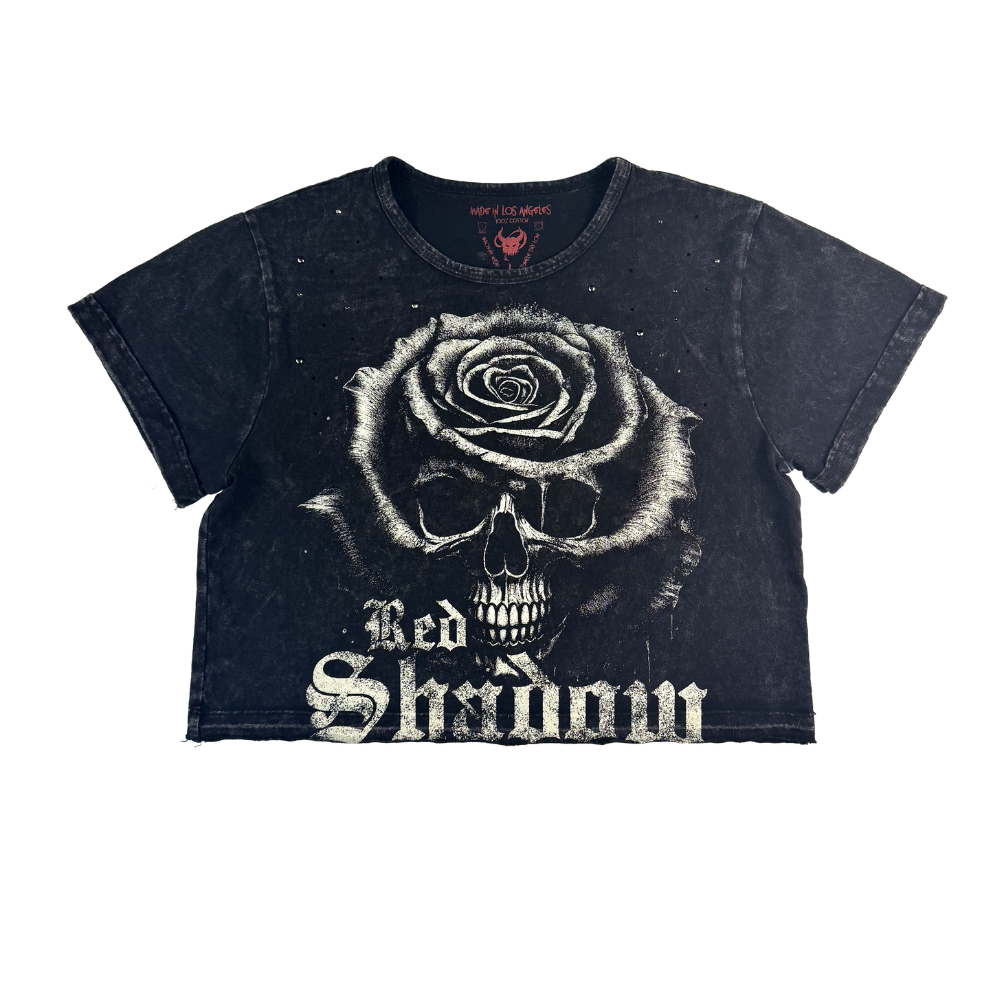 Skull Rose Mineral Black Crop Top