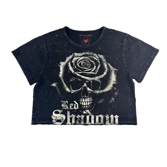 Skull Rose Mineral Black Crop Top