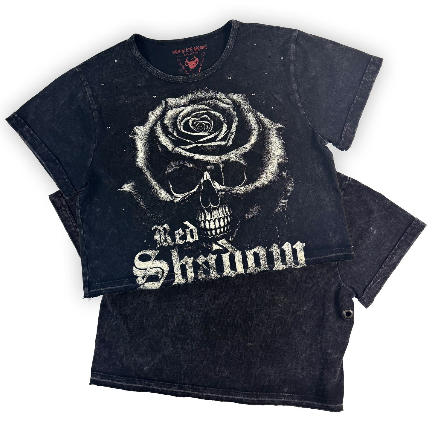 Skull Rose Mineral Black Crop Top